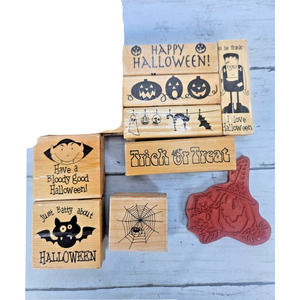 Halloween Lot Frankenstein bats pumpkins dracula trick or treat Rubber Stamp